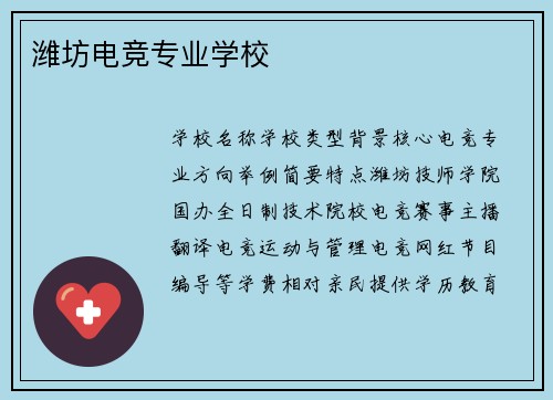 潍坊电竞专业学校