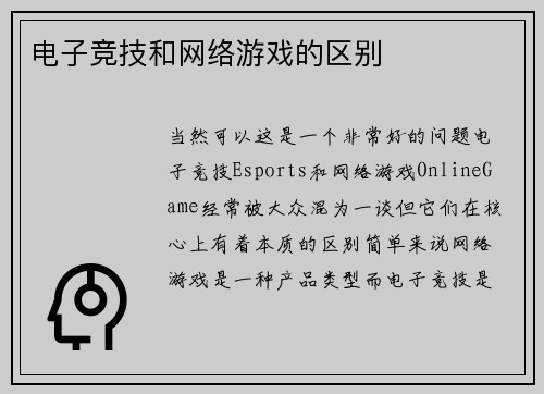 电子竞技和网络游戏的区别